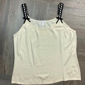 Vintage Escada Bow Tank Top Womens 46 Large Cream Black Wool‎ Coquette Classic
